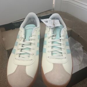 Adidas VL Court Base Cream and Light Blue Shoes